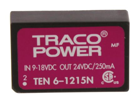 TRACOPOWER TEN 6N DC/DC-Wandler 6W 12 V Dc IN, 24V Dc OUT / 250mA 1.5kV Dc Isoliert