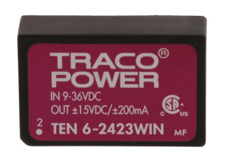 TRACOPOWER DCDC转换器, TEN 6WIN系列, 9 → 36 V 直流输入, ±15V 直流输出, 6W