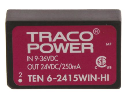 TRACOPOWER Convertidor Dc-dc 6W, Salida 24V Dc, 250mA, ±1.2%