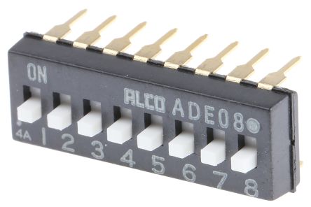 TE Connectivity THT DIP-Schalter Verlängerter Schiebeschalter 8-stellig 1-poliger Ein-/Ausschalter Kupferlegierung