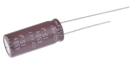 CHEMI-CON Condensador Electrolítico Serie KXJ, 15μF, ±20%, 450V Dc, Radial, Orificio Pasante, 10 (Dia.) X 25mm, Paso 5mm