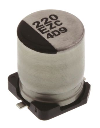 Panasonic ZC, SMD Hybrid Polymerkondensator 220μF ±20% / 25V Dc, Ø 8mm, -55°C → +125°C
