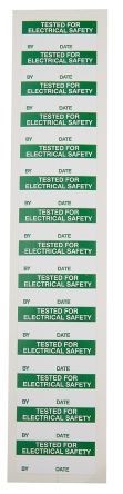 RS PRO Grün Vorbedrucktes, Selbstklebendes Etikett: Tested For Electrical Safety, 15mm X 38mm, 140 Stück