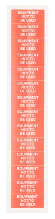 RS PRO Weiß Vorbedrucktes, Selbstklebendes Etikett: Equipment Not To Be Used, 15mm X 38mm, 140 Stück