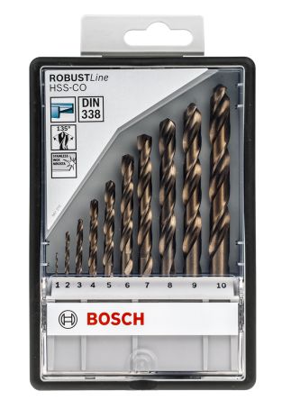 Bosch 钻头套件, 10件, 最大尺寸 10mm, 最小尺寸 1mm金属, 含钴高速钢