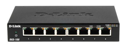 D-Link DGS-108 Netzwerk Switch Desktop 8-Port Unmanaged 10/100/1000Mbit/s UK 162 X 102 X 28mm