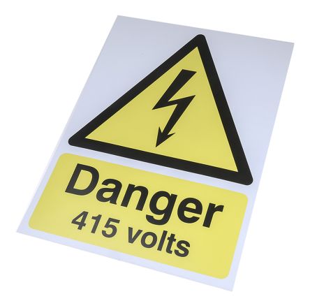 RS PRO Cartello Pericolo Elettrico Danger 415 Volts, In Inglese