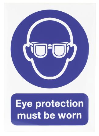RS PRO Gebotszeichen Eye Protection Must Be Worn Mit Piktogramm: Augenschutz, Vinyl Selbstklebend Englisch, B 148mm,