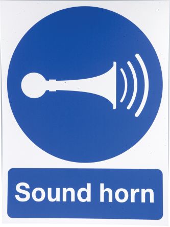 RS PRO Gebotszeichen Sound Horn Mit Piktogramm: Bitte Hupen, PP – Steifer Kunststoff Englisch, B 300mm, H 400 Mm