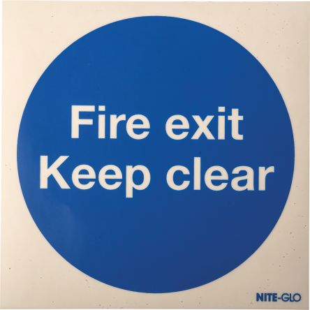 RS PRO Brandschutzzeichen Vinyl NOTAUSGANG Blau/Gelb Fire Exit Keep Clear, Englisch Selbstklebend