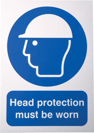 RS PRO Panneau, Avec Pictogramme : Casque De Protection Obligatoire Head Protection Must Be Worn, En PP