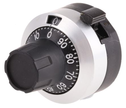 Bourns Potentiometer Drehknopf Schwarz, Verchromt, Zeiger Weiß Ø 22.8mm X 24.8mm, Rund Schaft 3.2mm