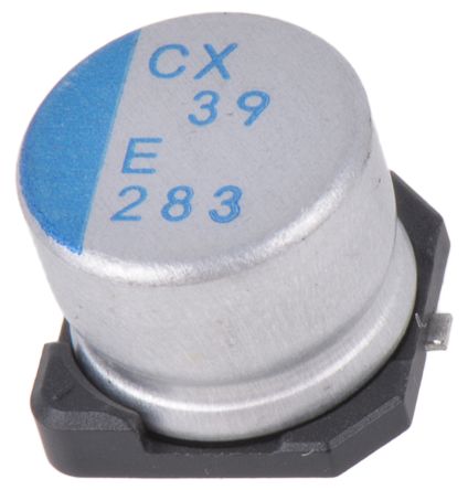 Nichicon CX, SMD Polymerkondensator 39μF ±20% / 25V Dc, Ø 8mm, -55°C → +125°C
