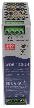 MEAN WELL WDR Switch-Mode DIN-Schienen Netzteil 120W, 180 → 550V Ac, 24V Dc / 5A