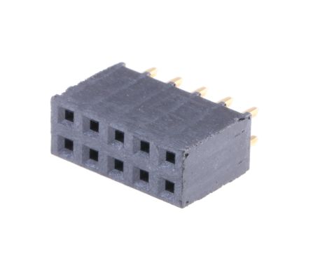 Samtec SSQ Series Straight Through Hole Mount PCB Socket, 10-Contact, 2-Row, 2.54mm Pitch, Solder Termination