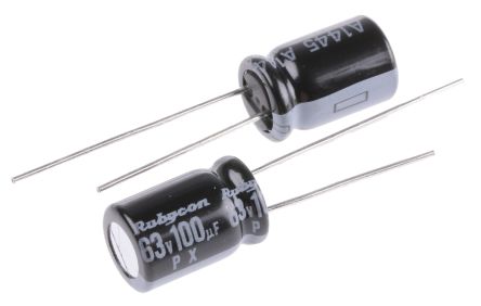 Rubycon PX, THT Aluminium-Elektrolyt Kondensator 100μF ±20% / 63V Dc, Ø 8mm X 11.5mm, Bis 105°C