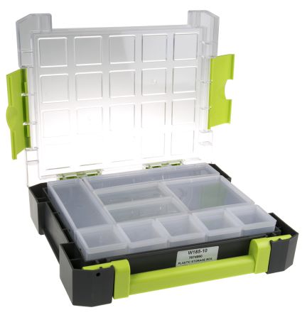 RS PRO 10 Cell Transparent, Grey, Green PP Compartment Box, 325mm X 275mm X 70mm