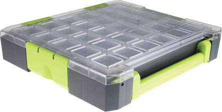 RS PRO 16 Cell Transparent, Grey, Green PP Compartment Box, 375mm X 325mm X 70mm