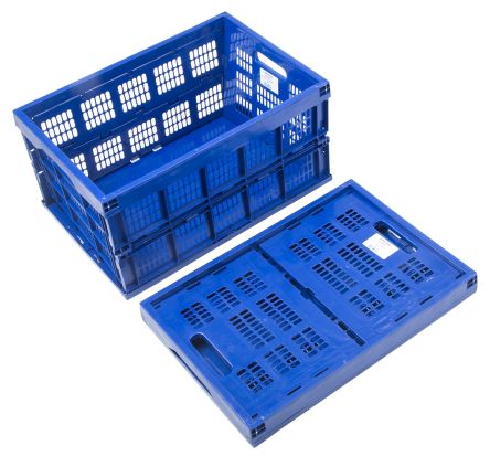 RS PRO 45L Polypropylen Klappbox, Blau 270mm X 525mm X 270mm