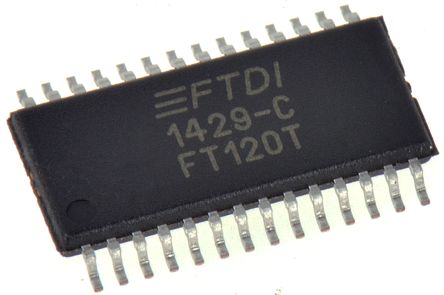 FTDI Chip FT120T-R, USB Controller, USB 1.1, USB 2.0, 3.3 To 5 V, 28-Pin TSSOP