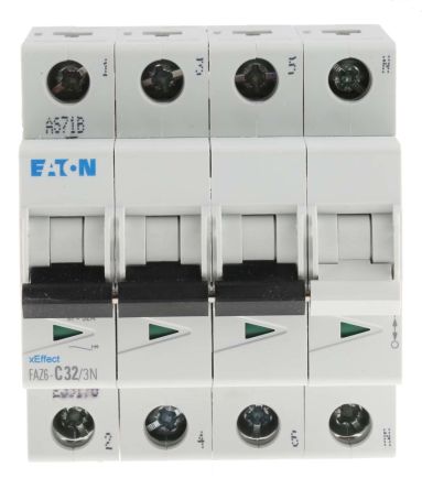 Eaton XEffect MCB, 4P, 32A Curve C, 230 → 400V AC, 6 KA Breaking Capacity