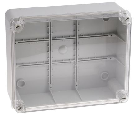 RS PRO Grey ABS Enclosure, IP55, Clear Lid, 210 X 95 X 260mm