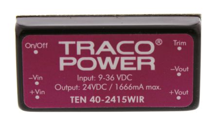 TRACOPOWER TEN 40WIR DC/DC-Wandler 40W 24 V Dc IN, 24V Dc OUT / 1.67A 1.6kV Dc Isoliert