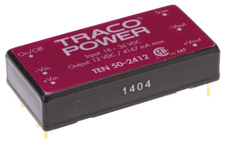 TRACOPOWER TEN 50 DC/DC-Wandler 50W 24 V Dc IN, 12V Dc OUT / 4.17A 1.5kV Dc Isoliert