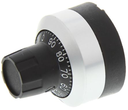 Bourns Potentiometer Drehknopf Schwarz, Verchromt, Zeiger Schwarz Ø 22.8mm X 24.8mm, Rund Schaft 6mm