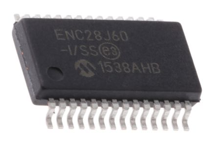 Microchip Contrôleur Ethernet, ENC28J60-I/SS, Série-SPI, MII, MIIM, 10Mbps SSOP 3,3 V, 28 Broches