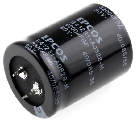 EPCOS B41231 Snap-In Aluminium-Elektrolyt Kondensator 8200μF ±20% / 80V Dc, Ø 35mm X 45mm, +85°C