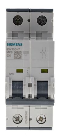 Siemens Interruptor Automático 2P, 4A 5SY4204-7, Sentron, Montaje En Carril DIN