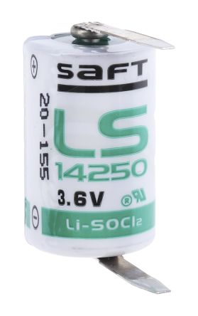 Saft 1/2 AA Batterie, 3.6V / 1.2Ah Li-Thionylchlorid, Fahnen 14.44 X 25.15mm