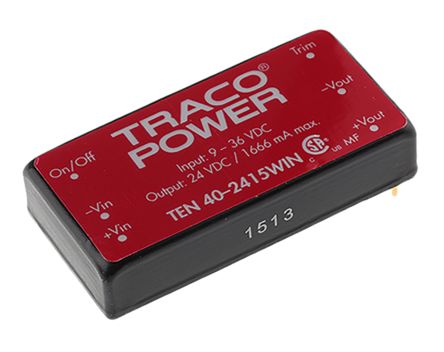 TRACOPOWER TEN 40WIN DC/DC-Wandler 40W 24 V Dc IN, 24V Dc OUT / 1.67A 1.5kV Dc Isoliert