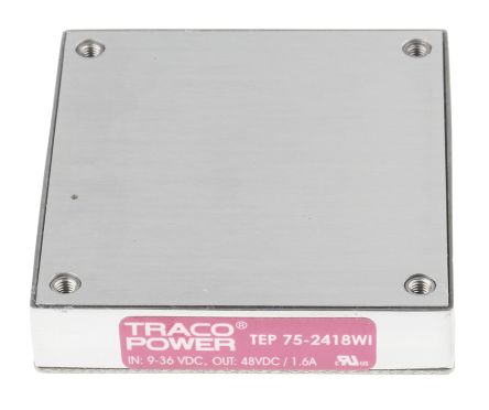 TRACOPOWER TEP 75WI DC-DC Converter, 48V Dc/ 1.6A Output, 9 → 36 V Dc Input, 75W, Through Hole, +75°C Max Temp
