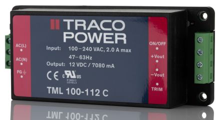 TRACOPOWER TML 100C Schaltnetzteil, AUS 12V Dc / 7A 84W, EIN 100 → 240V Ac Gekapselt, Gehäusemontage