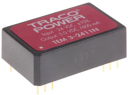 TRACOPOWER TEM 3N DC/DC-Wandler 3W 24 V Dc IN, 5V Dc OUT / 600mA 1.5kV Dc Isoliert