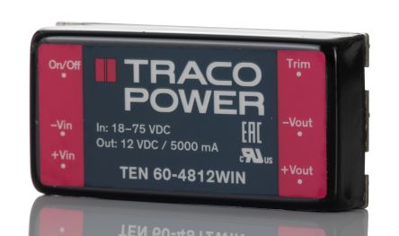 TRACOPOWER TEN 60WIN DC/DC-Wandler 60W 48 V Dc IN, 12V Dc OUT / 5A 1.6kV Dc Isoliert