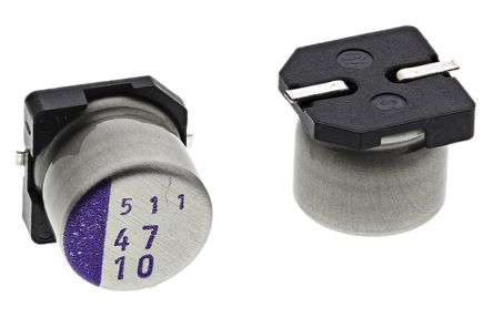 Panasonic Condensador De Polímero SVP, 47μF ±20%, 10V Dc, Montaje En Superficie, Paso 2.1mm, Dim. 6.3 (Dia) X 5.9mm
