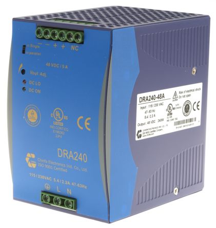 Chinfa DRA240 Switch-Mode DIN-Schienen Netzteil 240W, 90 → 264V Ac, 48V Dc / 5A