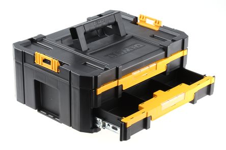 DeWALT Kunststoff Werkzeugbox Schwarz, Gelb, 2 Schubladen, L. 314.2mm B. 440mm H. 314.2mm, 30.0kg, Schlossfalle