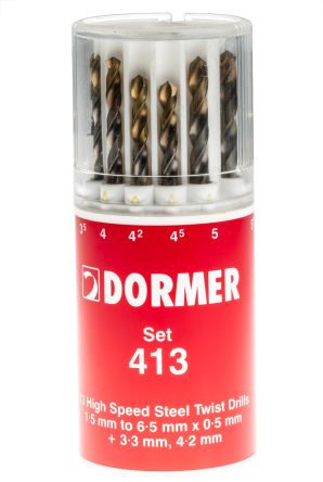 Dormer 钻头套件, 13件, 最大尺寸 6.5mm, 最小尺寸 1.5mm多材料, HSS-TiN