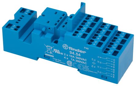 Finder 94 250V ac DIN Rail Relay Socket, for use with 55.32 - 55.34 Series Relays and 85.04 Series Timers