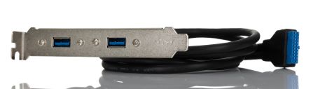 RS PRO USB线, 20 针插座母座转USB A x 2母座, 900mm长, USB 3.0, 黑色