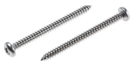 RS PRO Plain Stainless Steel Pan Head Self Tapping Screw, N°8 X 2in Long 50mm Long