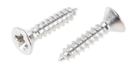RS PRO Plain Stainless Steel Countersunk Head Self Tapping Screw, N°6 X 5/8in Long 16mm Long