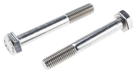 RS PRO Plain Stainless Steel, Hex Bolt, M10 X 75mm