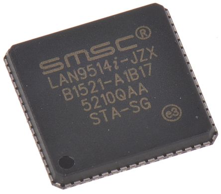 Microchip Controlador Ethernet, LAN9514I-JZX, 1.5Mbps, QFN, 64-Pines, 3,3 V