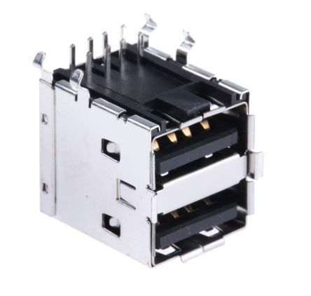 Molex Conector USB 67298-3091, Hembra, 2 Puertos, Ángulo De 90°, Montaje En Orificio Pasante, 30,0 V., 1.5A 67298