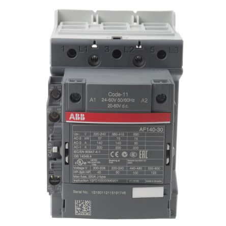 ABB AF Series Contactor, 24 V Ac/dc Coil, 3-Pole, 200 A, 75 KW, 3NO, 690 V Ac